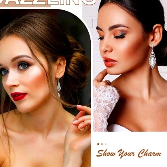 6 Gorgeous Pairs Rhinestone Dangle Drop  Earrings NWT - Picture 5 of 8